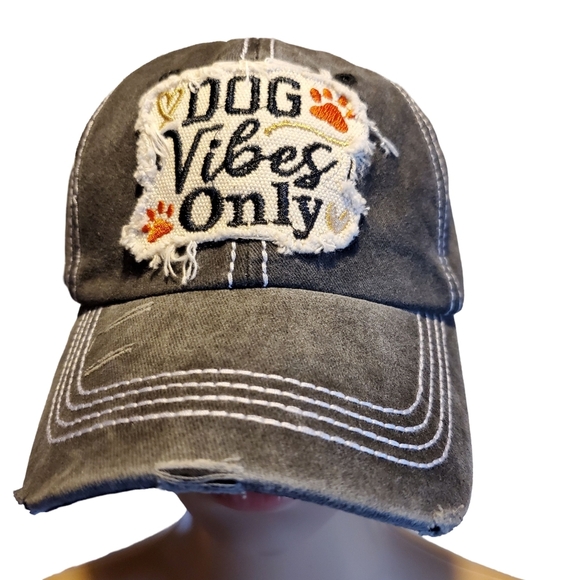 unbranded Accessories - Dog Vibes Only Distressed Baseball Cap Hat osfm Grey velcro closure